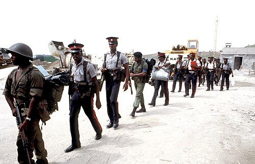 Members of the Eastern Caribbean Defence Force during the 1983 invasion of Grenada.
