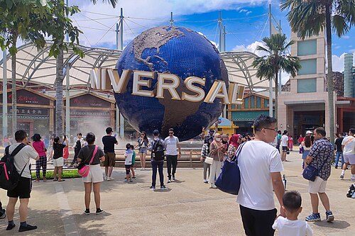 Universal Studios Singapore's globe located at the entrance of the park