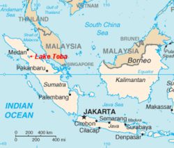 Location of Lake Toba shown in red on map