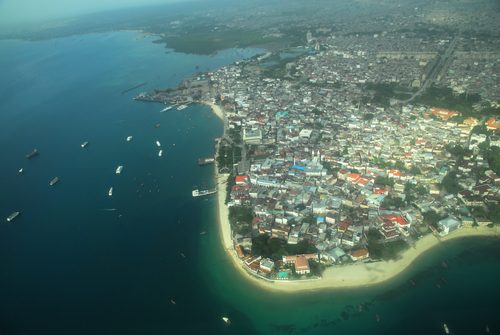 Aerial view of Stone Town and Stone Town Harbour