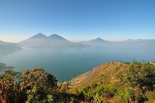 Aerial panoramic view of Lake Atitlán