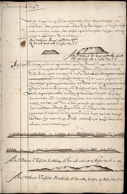 Page from the ship's log of Abel Tasman with the description of 't Eijlandt Amsterdam, nowadays Tongatapu [2]
