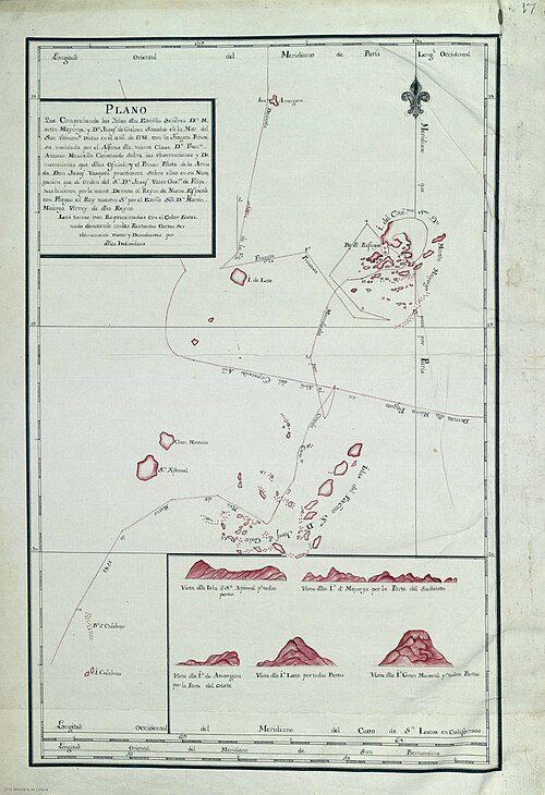 Plano que Comprehende las Yslas dlos. Excmos. Señores Dn. Martin Mayorga y Dn Josef de Galvez Situadas en la Mar del Sur : ultimamte. vistas en el año de 1781 con la Fragata Princesa