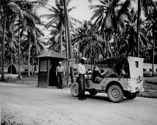 ID check at the entrance to the base during World War II