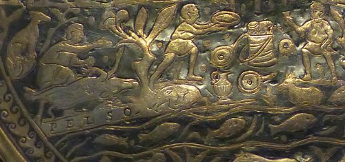 Detail of a silver plate from the Seuso Treasure with the inscription PELSO (i.e., 'Balaton')