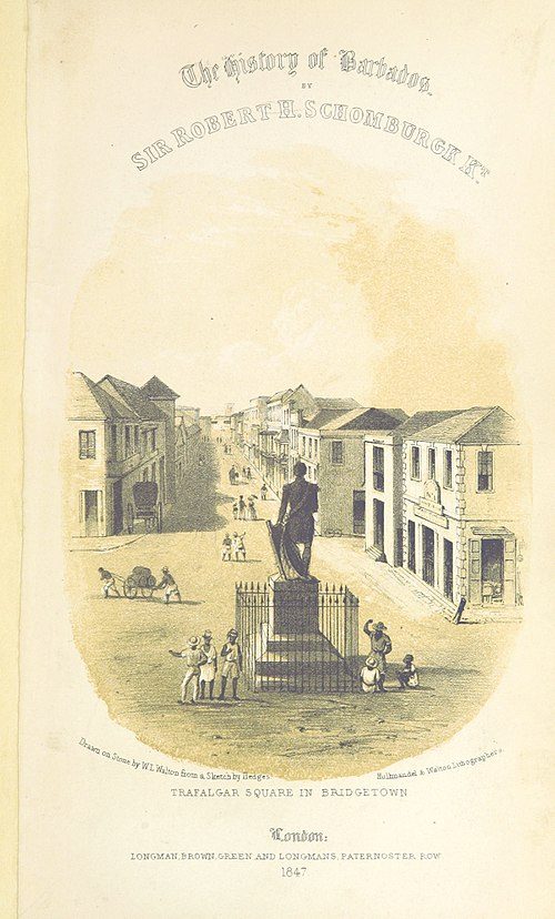 Lord Nelson statue Bridgetown, Barbados in 1848, removed in 2020