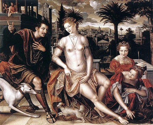 Bathsheba with David's messenger, as the king watches from his roof, 1562 Jan Massys