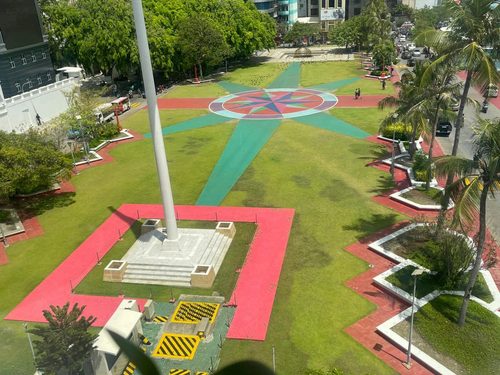 This is one of the main "Maizaan's" or squares in Malé city where the National flag bastion stands. The Republic Square or Jumhooree Maidhaan is one of the main landmarks of the city - in front of the Bandaara Koshi or Defence force headquarters