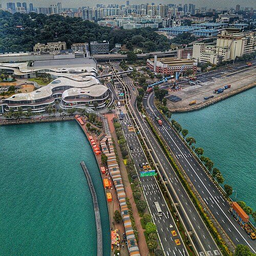 Aerial perspective of Sentosa's Bridge