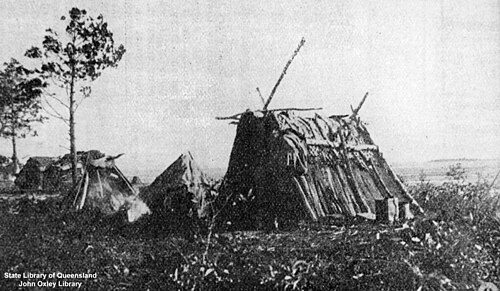 Shelters at Boggimbah, Fraser Island, 1902. John Oxley Library, State Library of Queensland. Negative number: 107735.