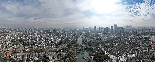 Aerial panorama of Suzhou in 2023 and the Grand Canal that runs through it